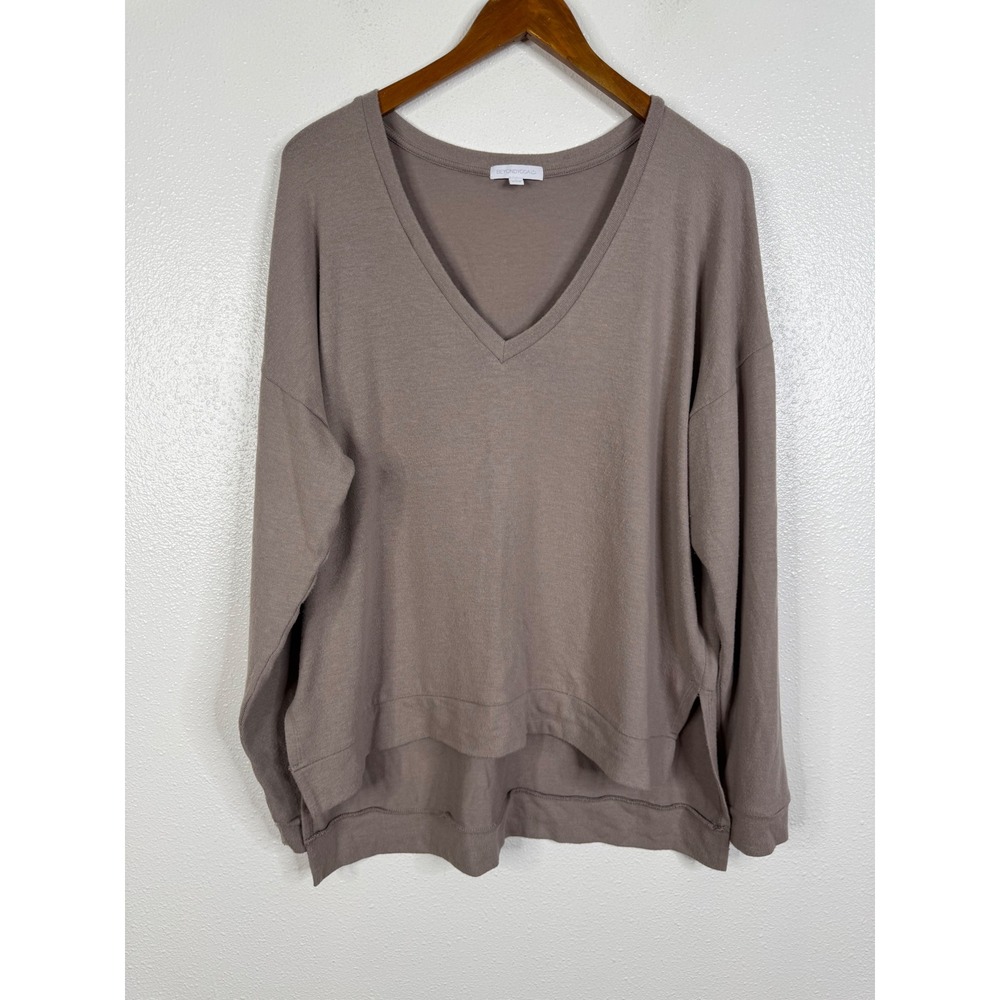 Beyond Yoga Womens Cozy Fleece V-Neck Pullover Mauve Brown NH7738 Large